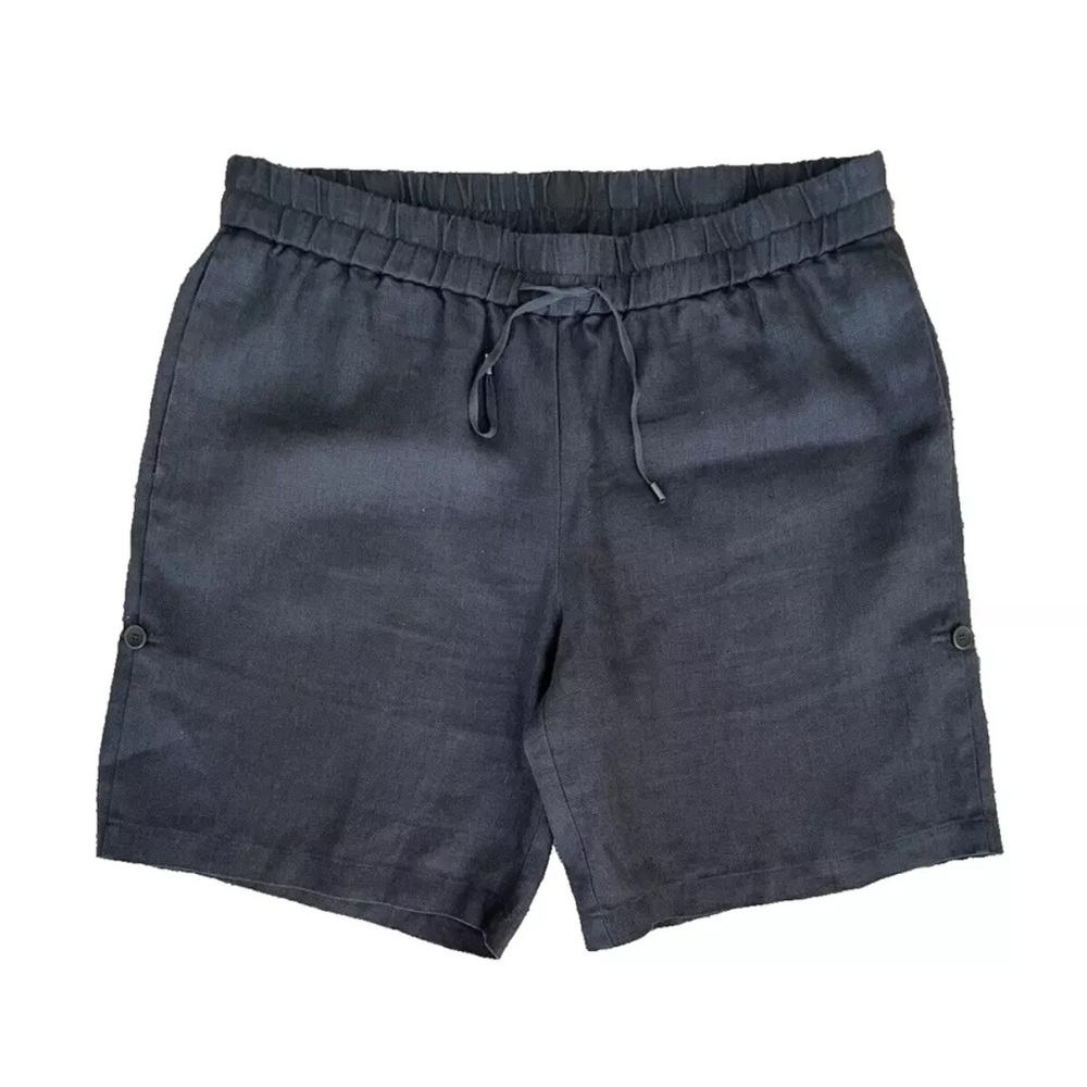 Eileen Fisher Linen Charcoal Gray Elastic Convertible Short L Minimalist Casual